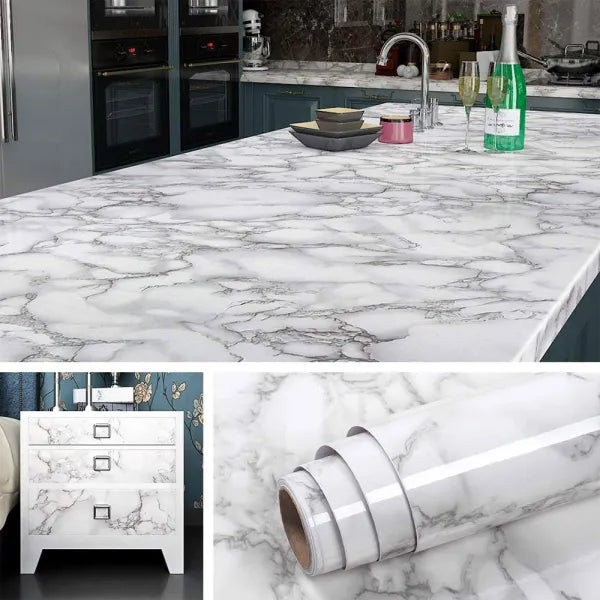 Self Adhesive Black / White Marble Sheet for Kitchen